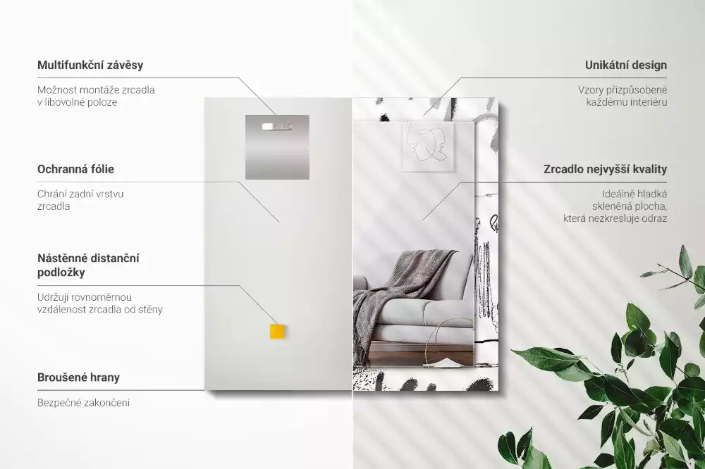 Lustro prostokątne z nadrukiem w abstrakcyjny nowoczesny wzór szlaczków