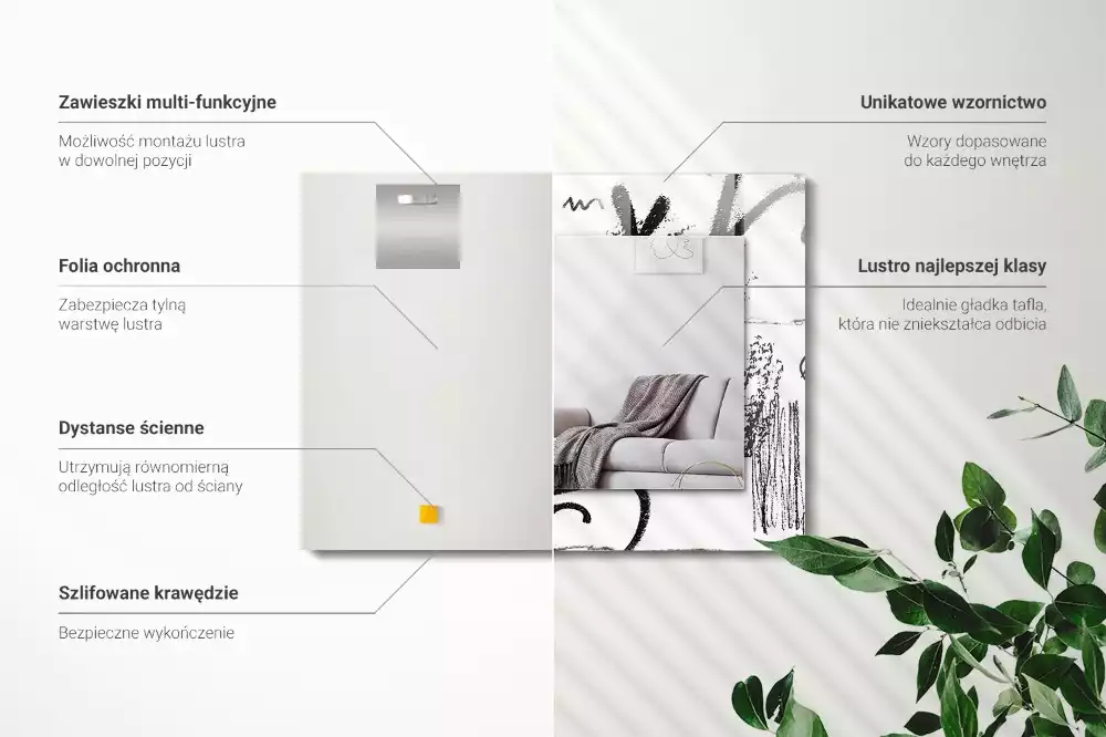 Lustro prostokątne z nadrukiem w abstrakcyjny nowoczesny wzór szlaczków