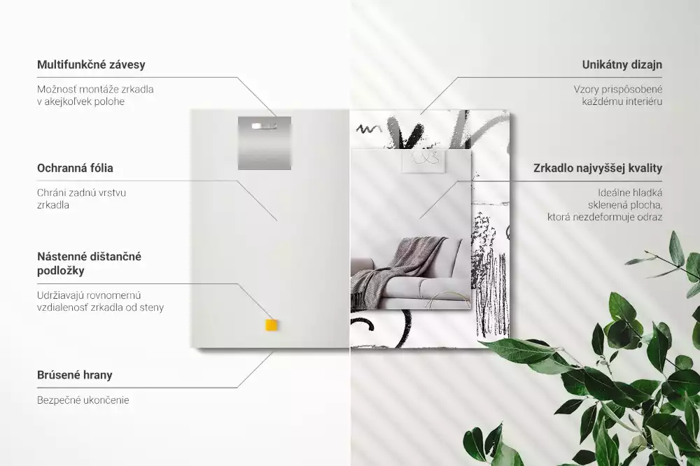 Lustro prostokątne z nadrukiem w abstrakcyjny nowoczesny wzór szlaczków