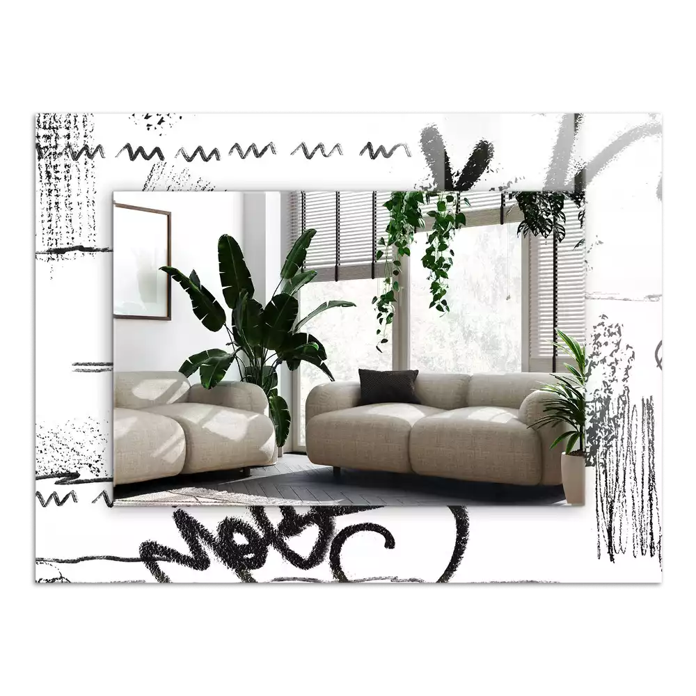 Lustro prostokątne z nadrukiem w abstrakcyjny nowoczesny wzór szlaczków