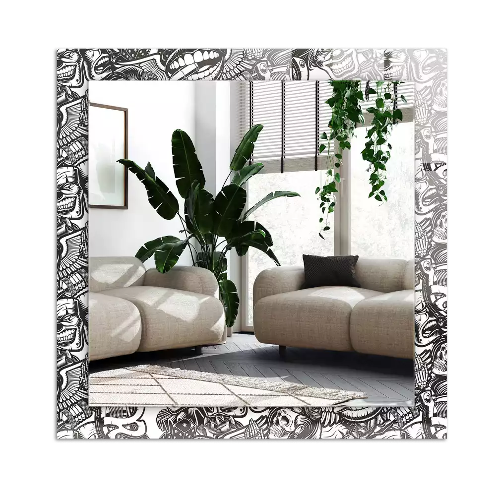 Lustro dekoracyjne prostokątne z czarno-białym nadrukiem