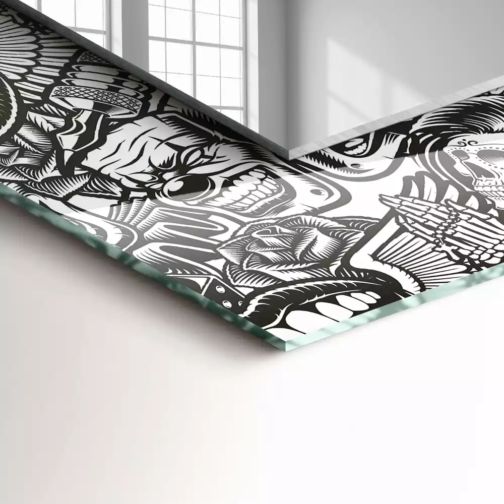 Lustro dekoracyjne prostokątne z czarno-białym nadrukiem