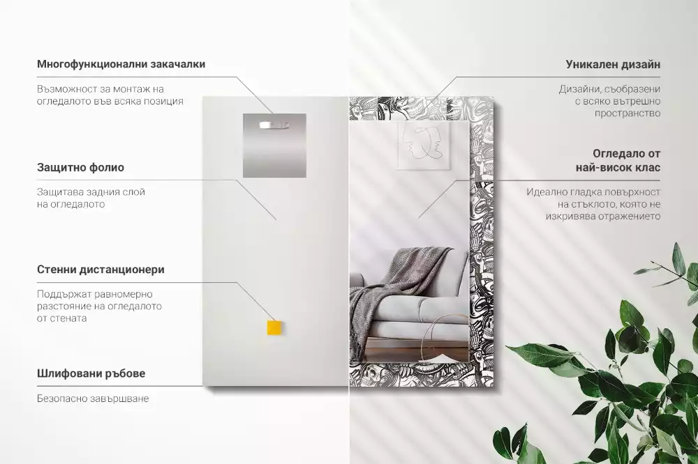 Lustro dekoracyjne prostokątne z czarno-białym nadrukiem