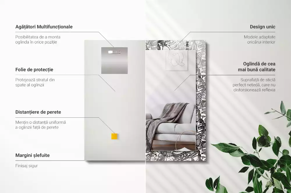 Lustro dekoracyjne prostokątne z czarno-białym nadrukiem