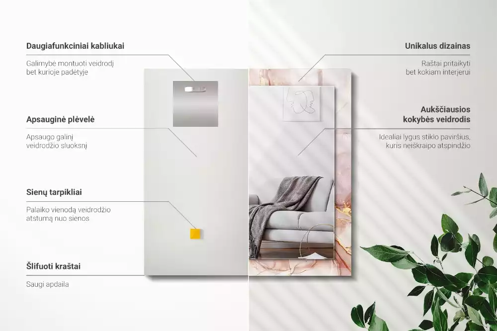 Lustro prostokątne z nadrukiem w stylu abstrakcyjnej akwareli