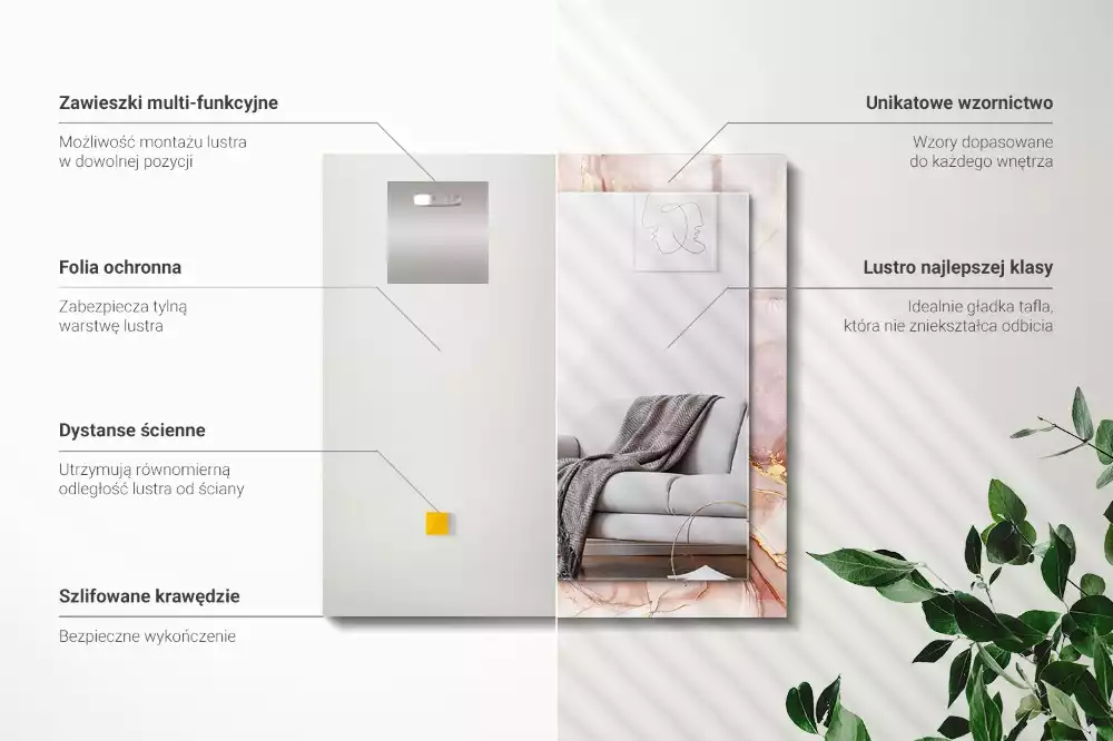 Lustro prostokątne z nadrukiem w stylu abstrakcyjnej akwareli