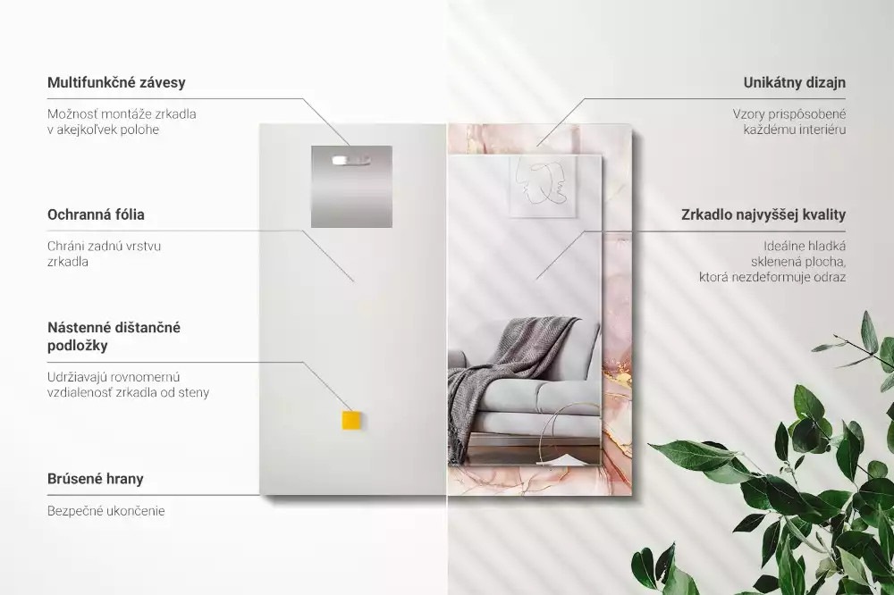 Lustro prostokątne z nadrukiem w stylu abstrakcyjnej akwareli