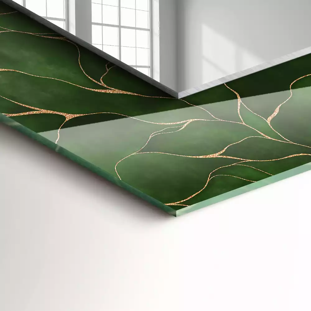 Lustro dekoracyjne z nadrukiem w zielone liście, w kształcie prostokąta