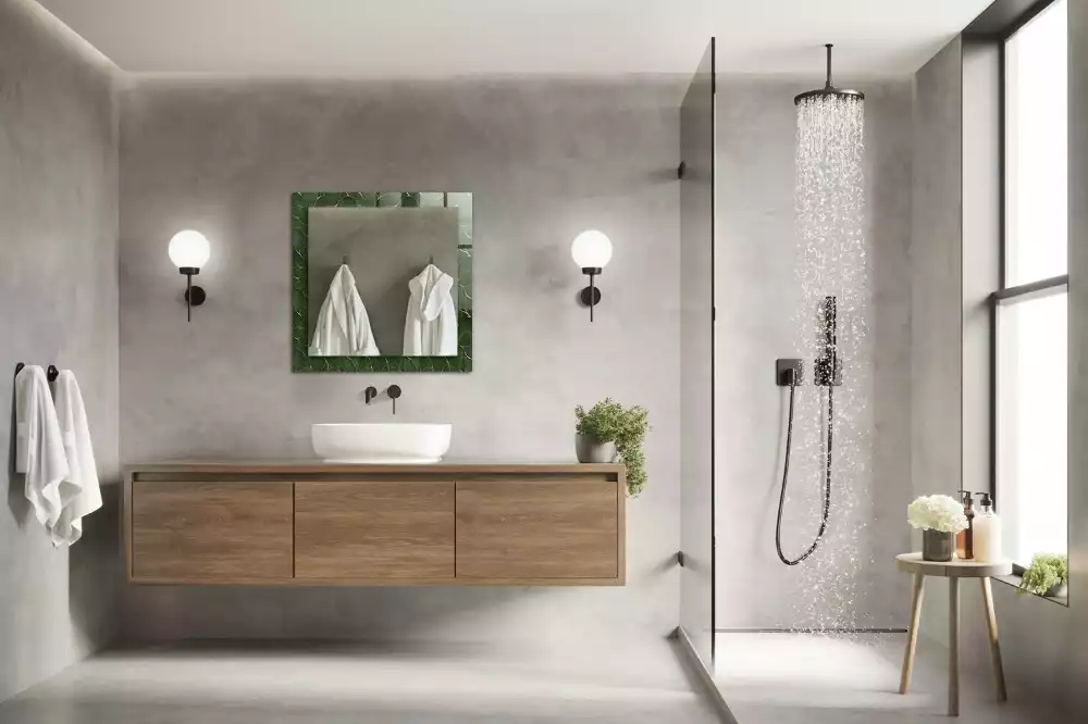 Lustro dekoracyjne z nadrukiem w zielone liście, w kształcie prostokąta