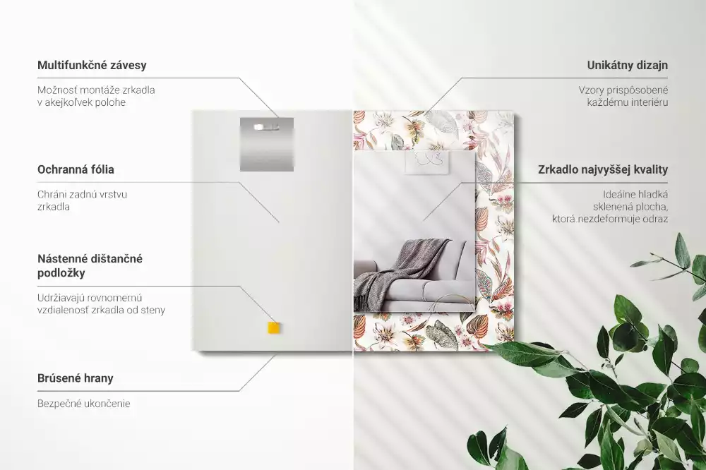 Lustro dekoracyjne prostokątne z motywem kwiatów i liści