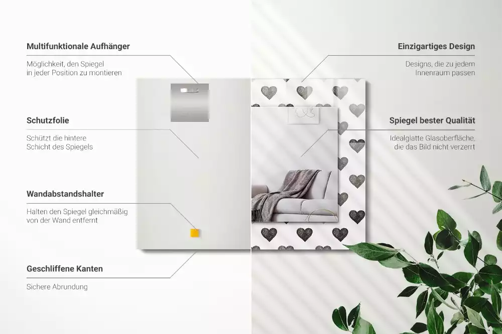 Lustro prostokątne z nadrukiem czarnych serc