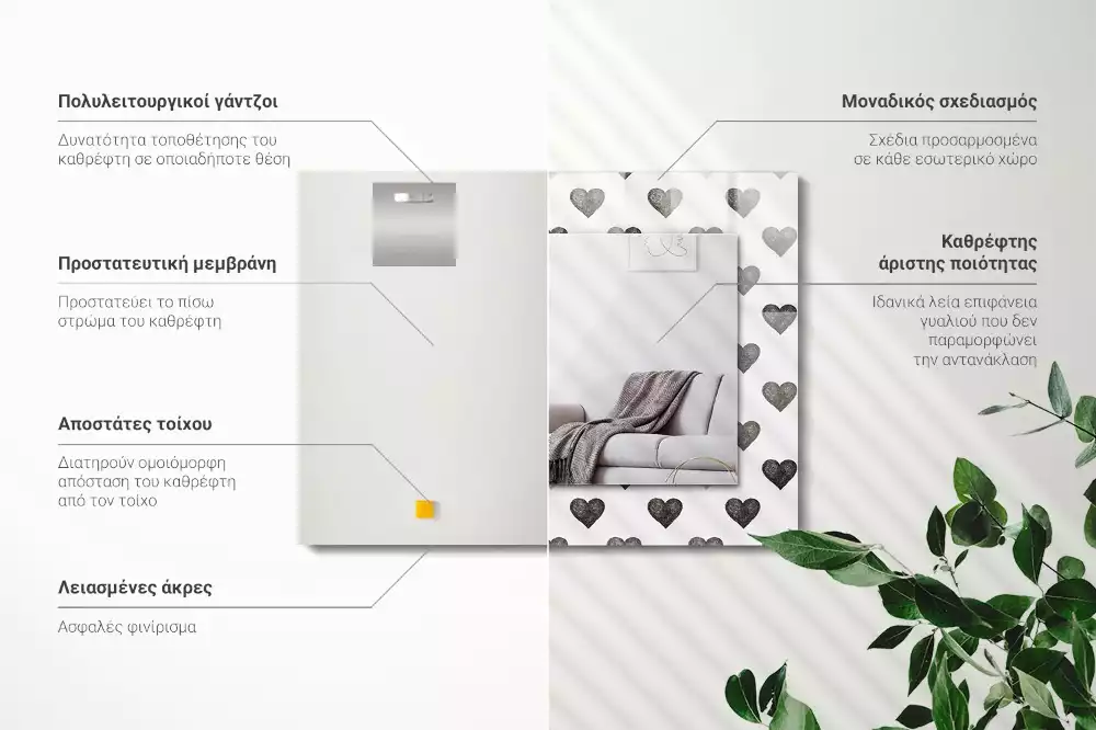 Lustro prostokątne z nadrukiem czarnych serc