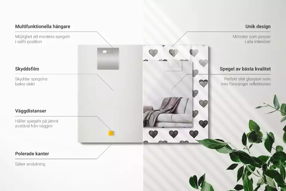 Lustro prostokątne z nadrukiem czarnych serc