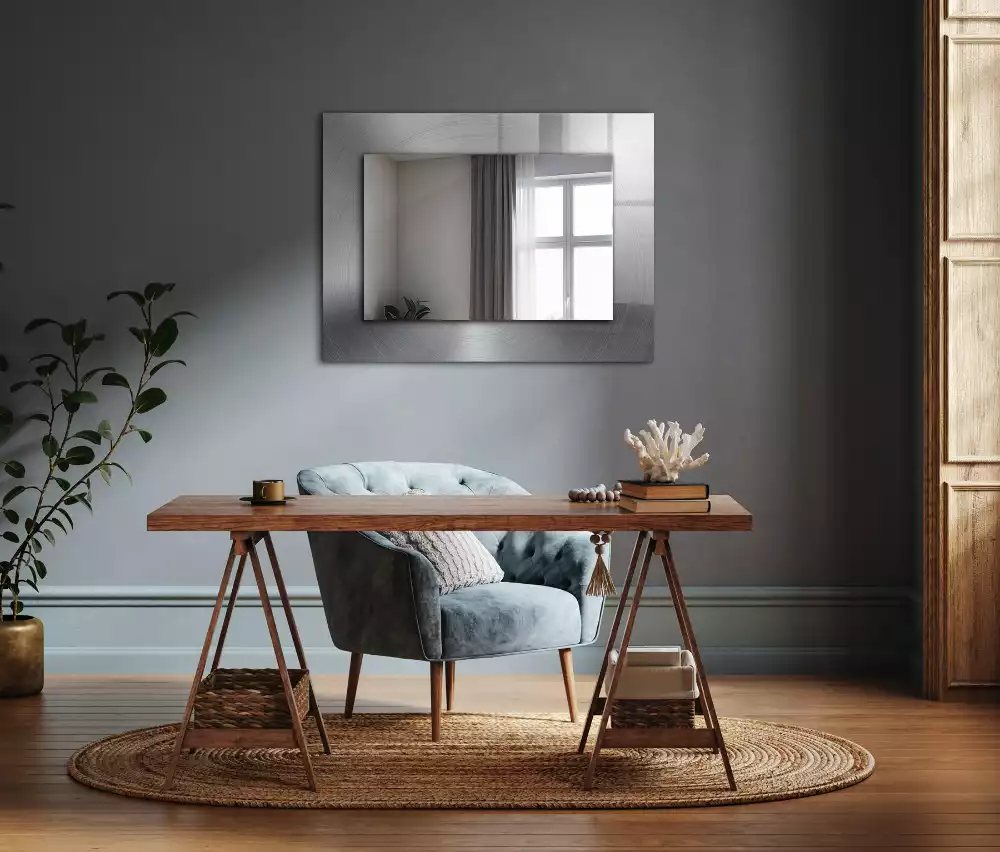 Lustro dekoracyjne z nadrukiem, metalową ramą i prostokątnym szkłem