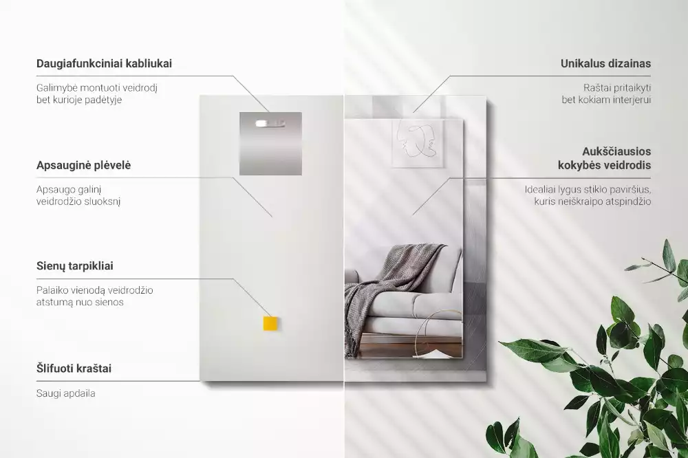 Lustro dekoracyjne z nadrukiem, metalową ramą i prostokątnym szkłem