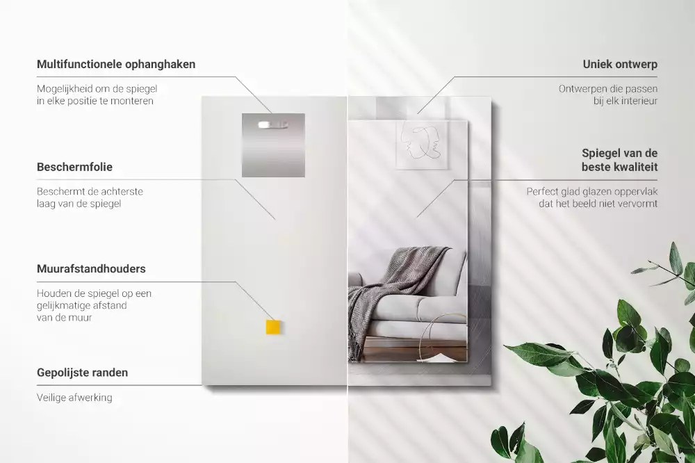 Lustro dekoracyjne z nadrukiem, metalową ramą i prostokątnym szkłem