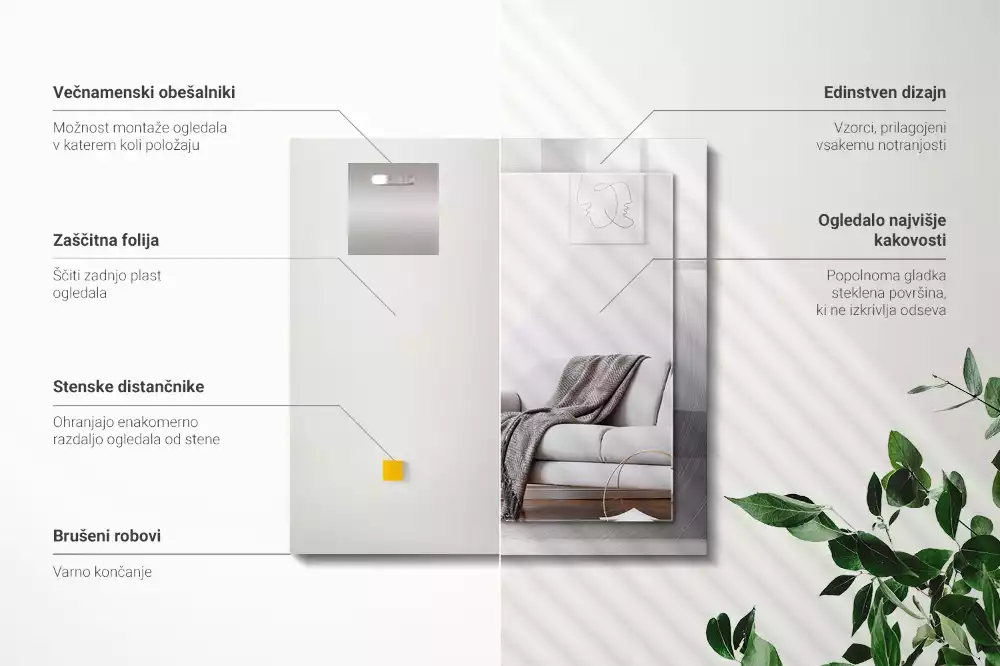 Lustro dekoracyjne z nadrukiem, metalową ramą i prostokątnym szkłem