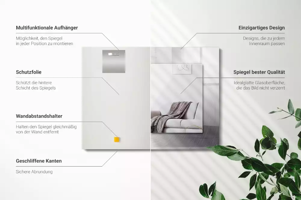 Lustro dekoracyjne z nadrukiem, metalową ramą i prostokątnym szkłem