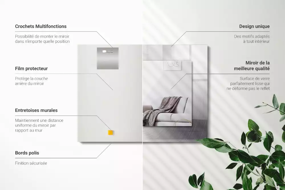 Lustro dekoracyjne z nadrukiem, metalową ramą i prostokątnym szkłem