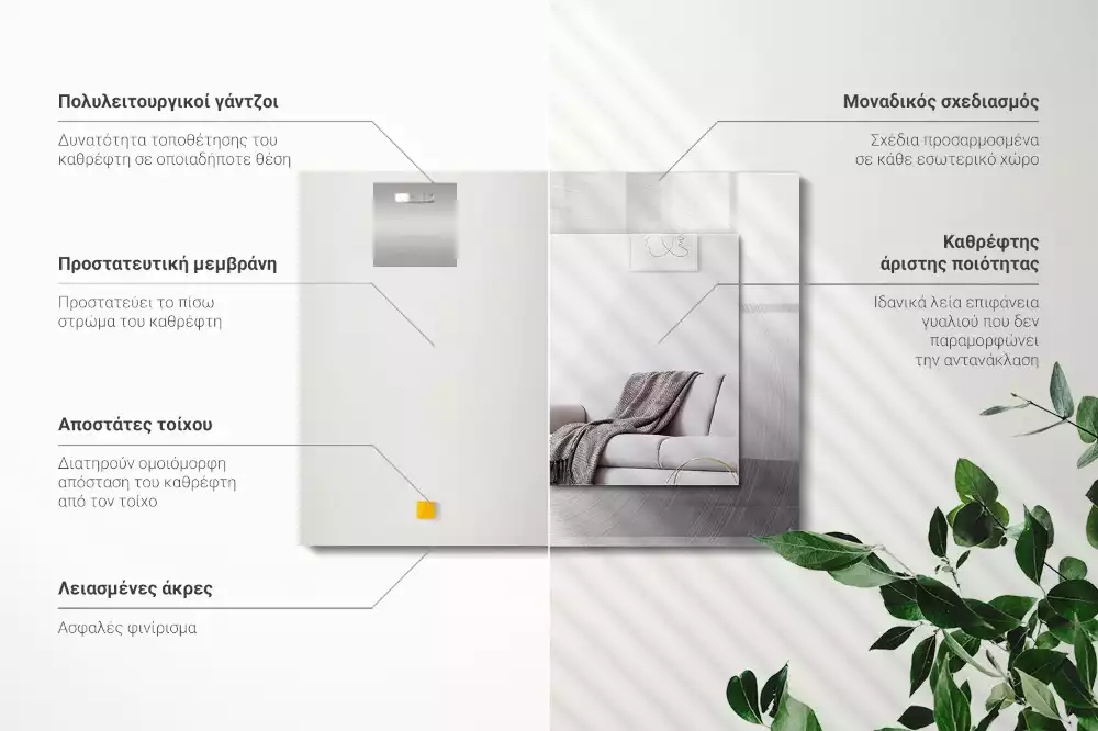 Lustro dekoracyjne z nadrukiem, metalową ramą i prostokątnym szkłem