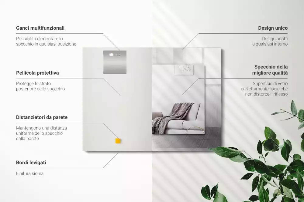 Lustro dekoracyjne z nadrukiem, metalową ramą i prostokątnym szkłem