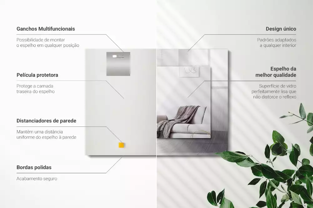 Lustro dekoracyjne z nadrukiem, metalową ramą i prostokątnym szkłem