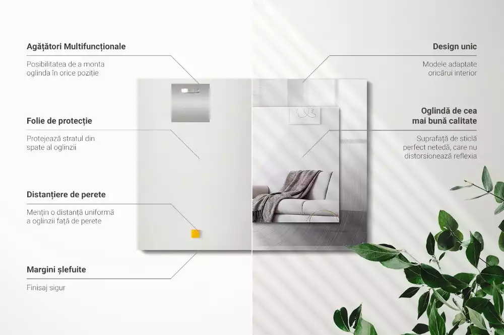 Lustro dekoracyjne z nadrukiem, metalową ramą i prostokątnym szkłem