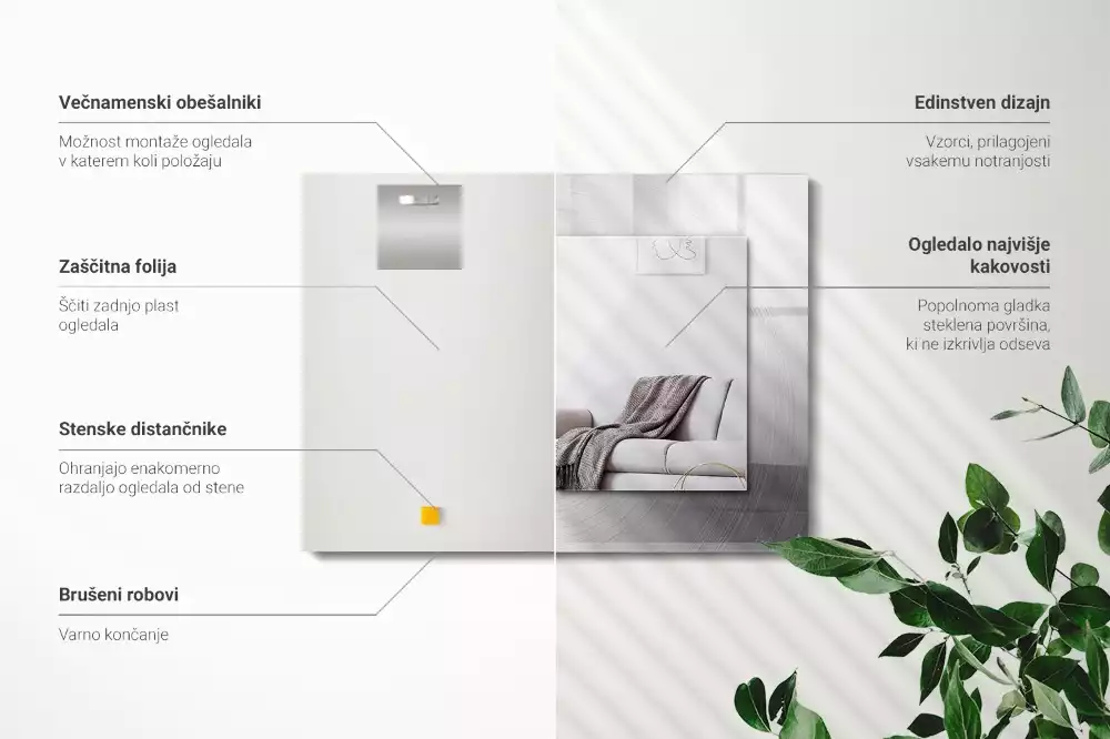 Lustro dekoracyjne z nadrukiem, metalową ramą i prostokątnym szkłem