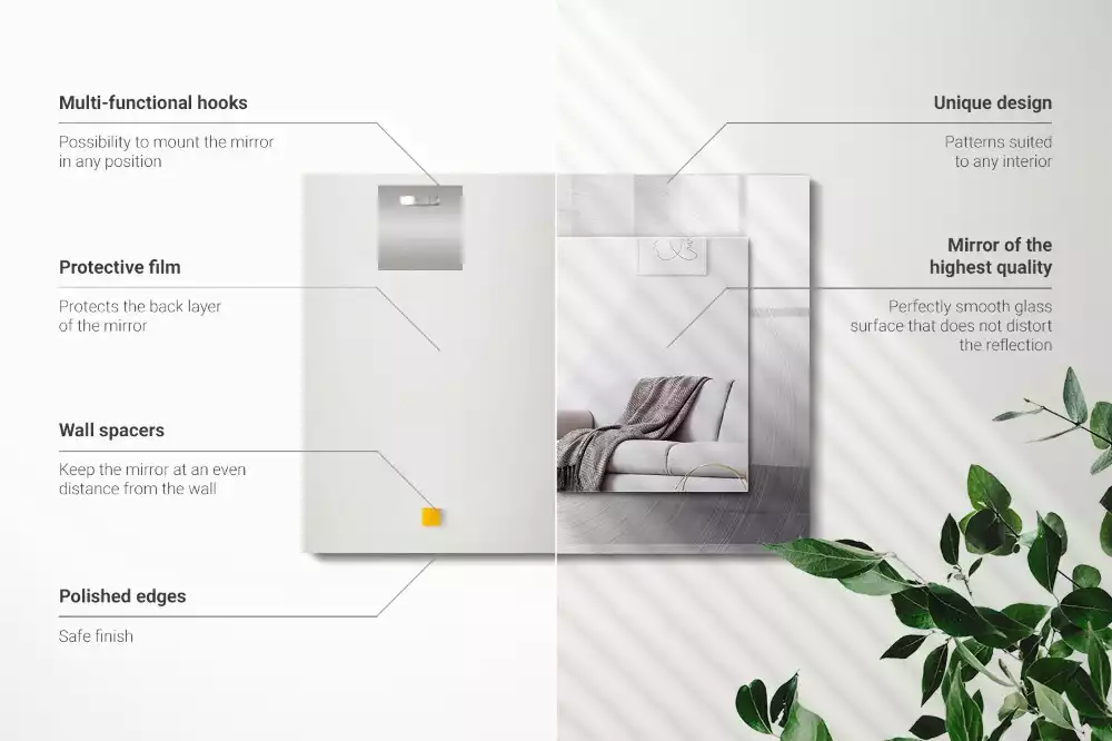 Lustro dekoracyjne z nadrukiem, metalową ramą i prostokątnym szkłem