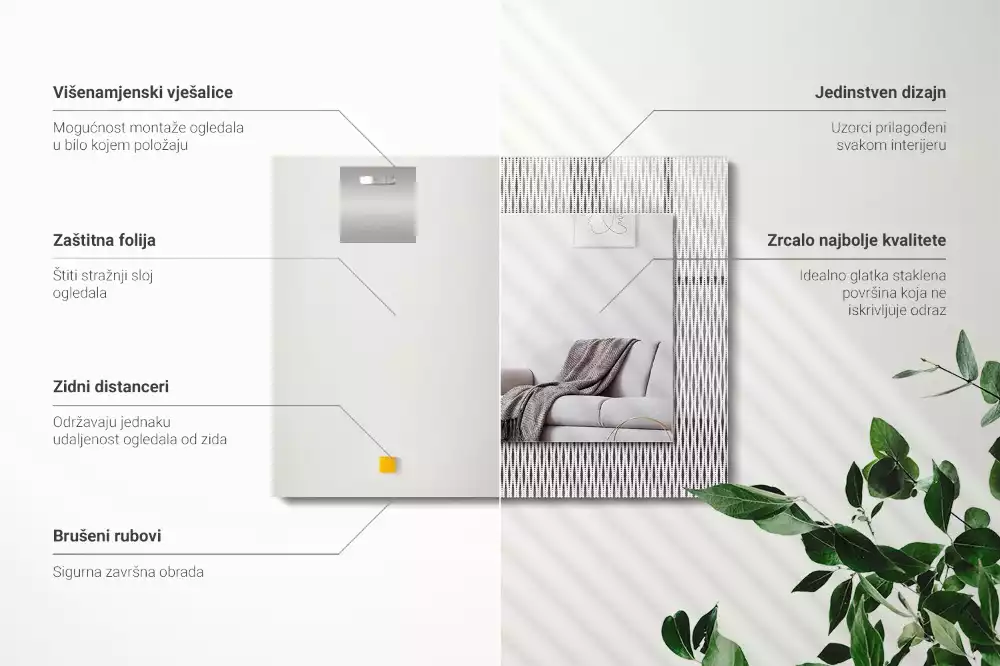 Lustro dekoracyjne prostokątne z motywem tkaniny tekstylnej