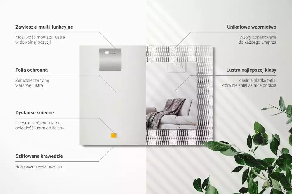 Lustro dekoracyjne prostokątne z motywem tkaniny tekstylnej