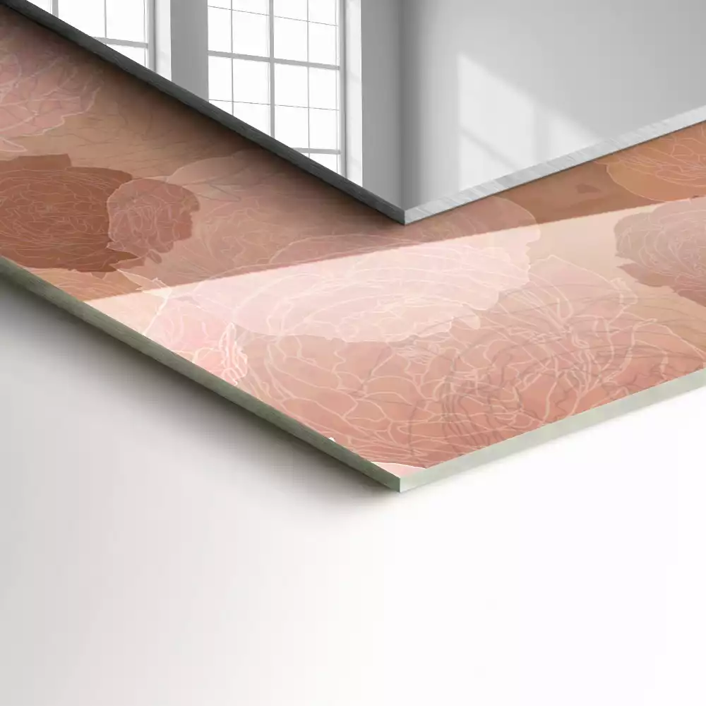 Lustro z nadrukiem w motywie piwonii w kształcie prostokąta