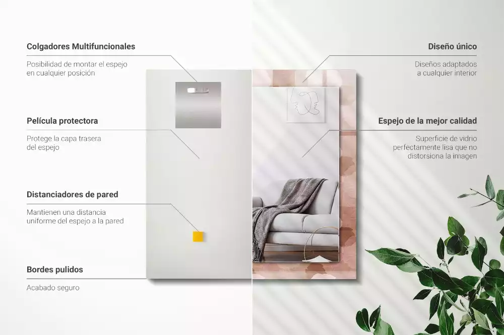 Lustro z nadrukiem w motywie piwonii w kształcie prostokąta