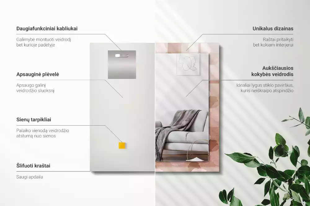 Lustro z nadrukiem w motywie piwonii w kształcie prostokąta