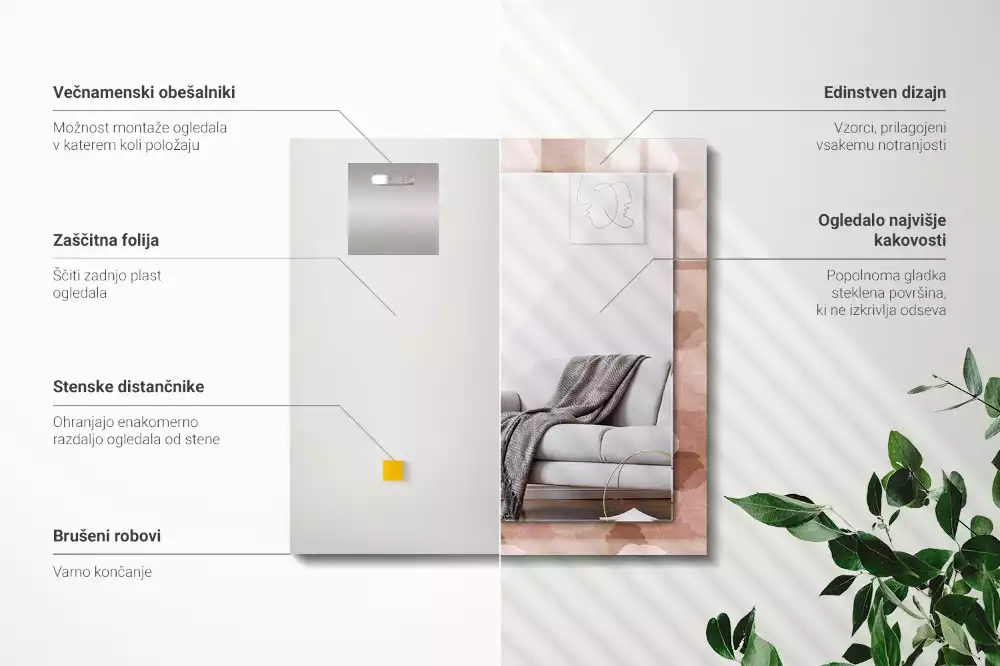 Lustro z nadrukiem w motywie piwonii w kształcie prostokąta