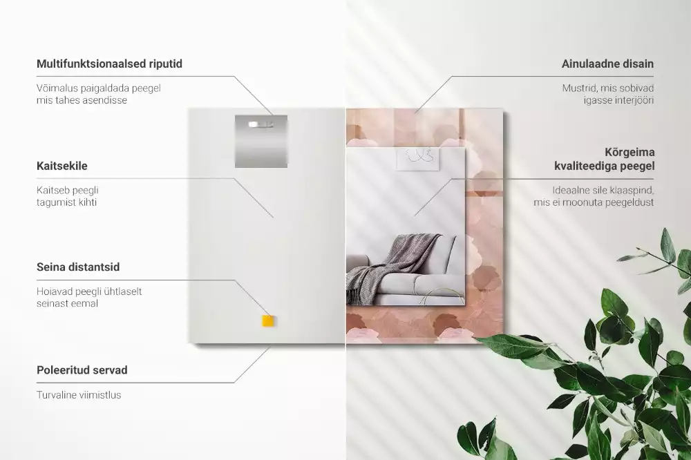 Lustro z nadrukiem w motywie piwonii w kształcie prostokąta