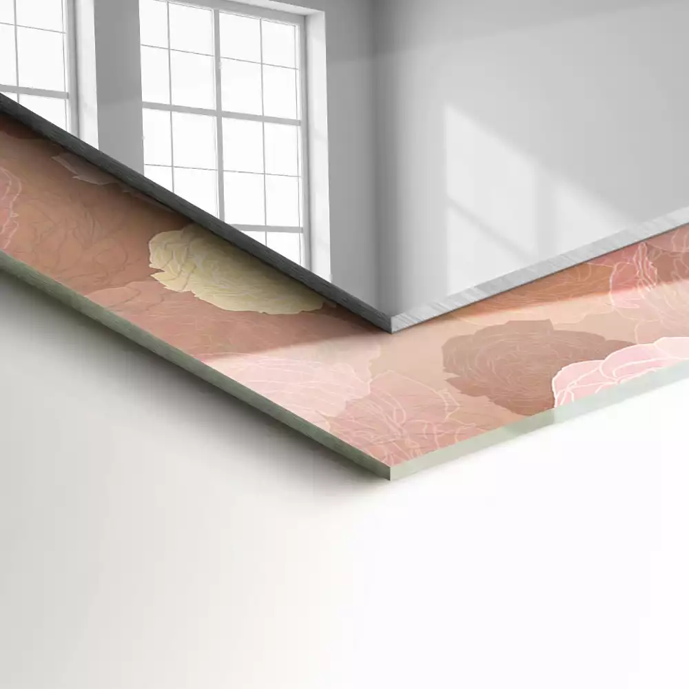 Lustro z nadrukiem w motywie piwonii w kształcie prostokąta