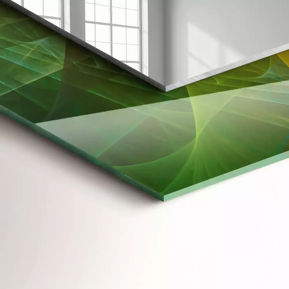 Lustro dekoracyjne z nadrukiem przedstawiającym kolorową abstrakcyjną spiralę