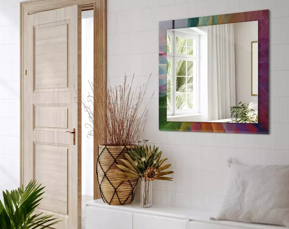Lustro dekoracyjne z nadrukiem przedstawiającym kolorową abstrakcyjną spiralę