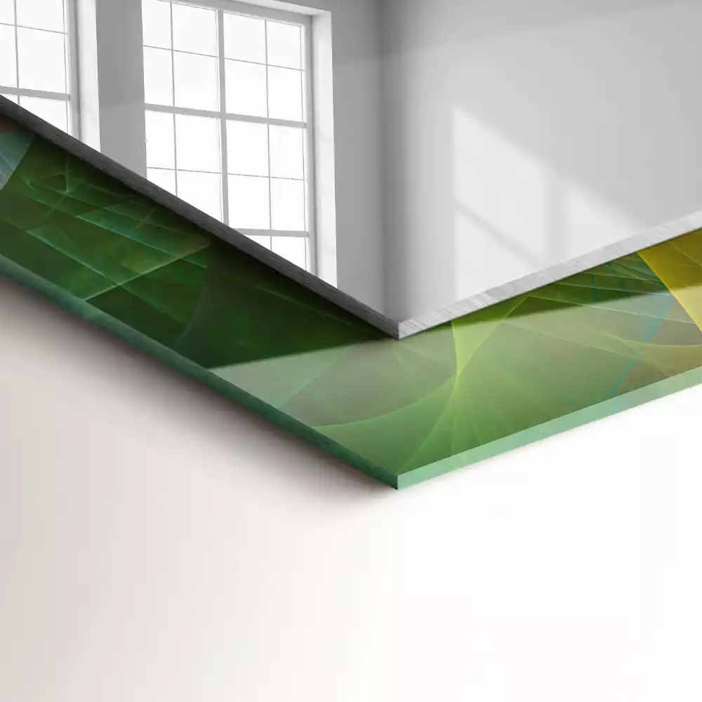 Lustro dekoracyjne z nadrukiem przedstawiającym kolorową abstrakcyjną spiralę