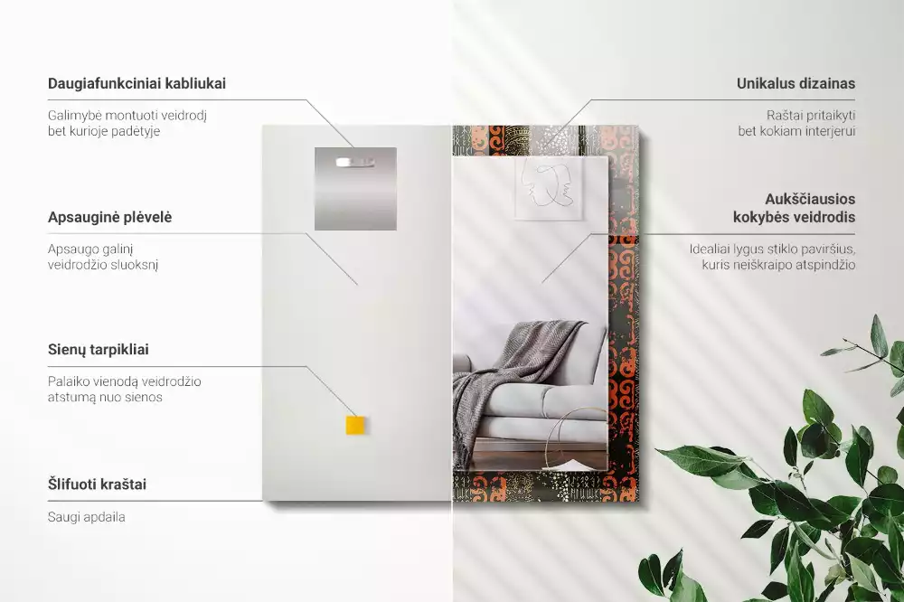 Lustro prostokątne z nadrukiem w motyw etniczny