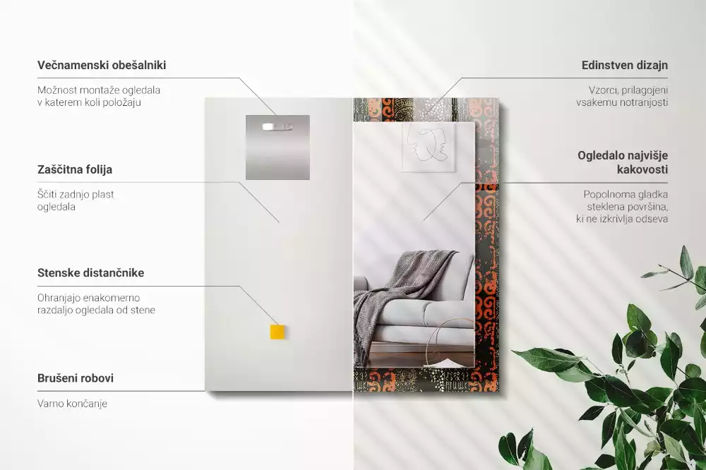 Lustro prostokątne z nadrukiem w motyw etniczny