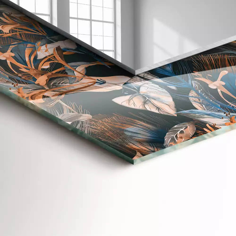 Lustro dekoracyjne prostokątne z nadrukiem w motyw kwiatów i liści