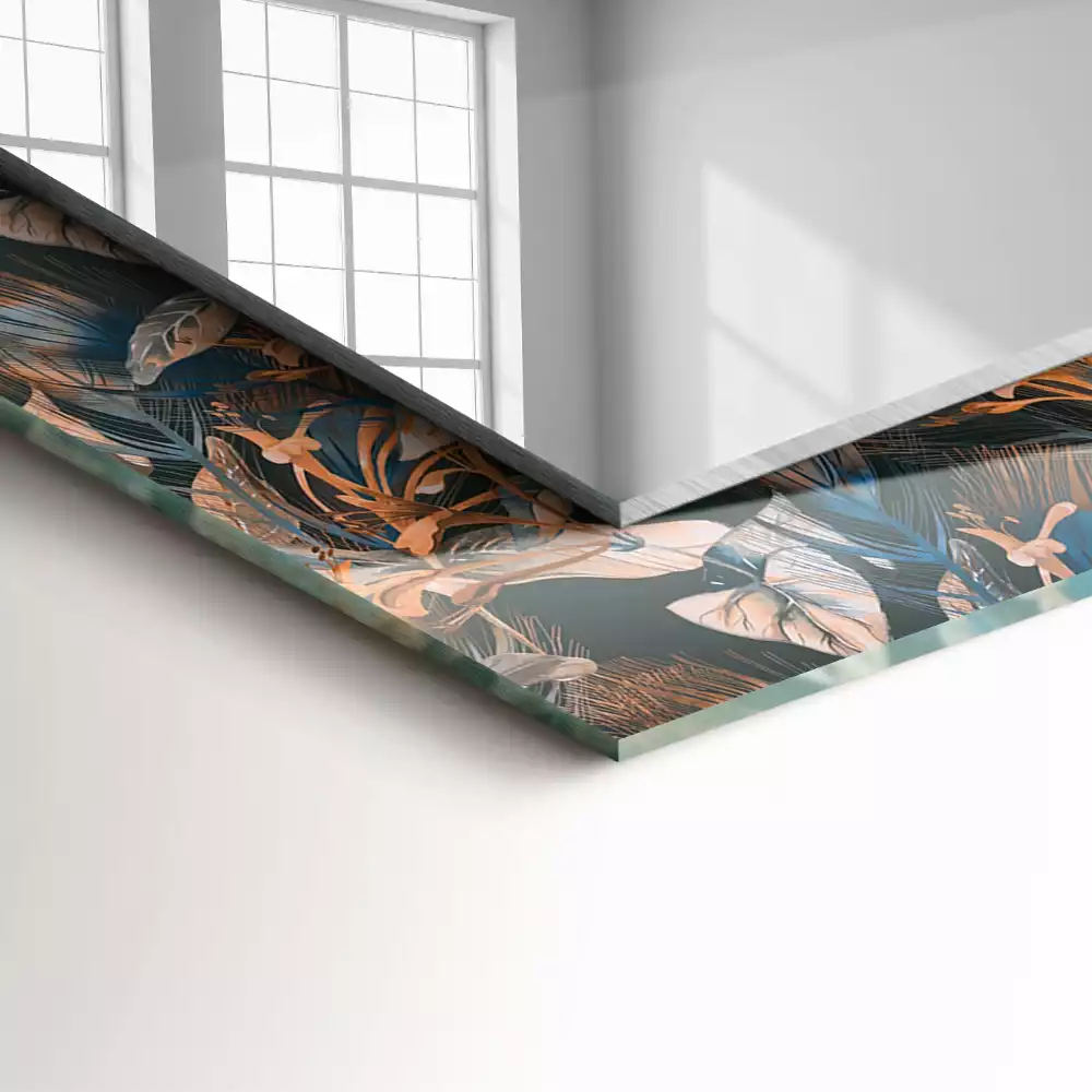 Lustro dekoracyjne prostokątne z nadrukiem w motyw kwiatów i liści