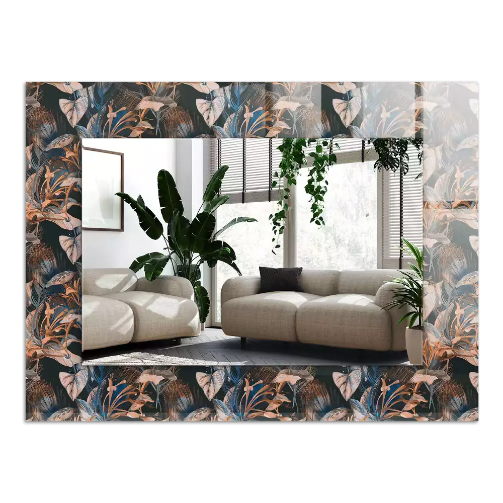 Lustro dekoracyjne prostokątne z nadrukiem w motyw kwiatów i liści