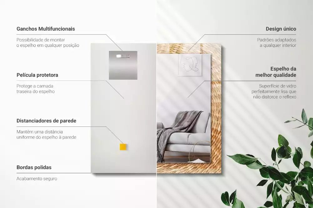 Lustro dekoracyjne prostokątne z plecionką z wikliny