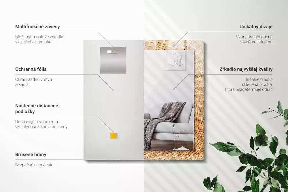 Lustro dekoracyjne prostokątne z plecionką z wikliny