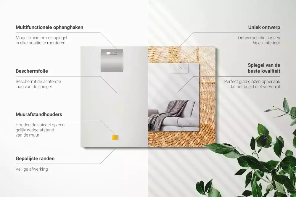 Lustro dekoracyjne prostokątne z plecionką z wikliny