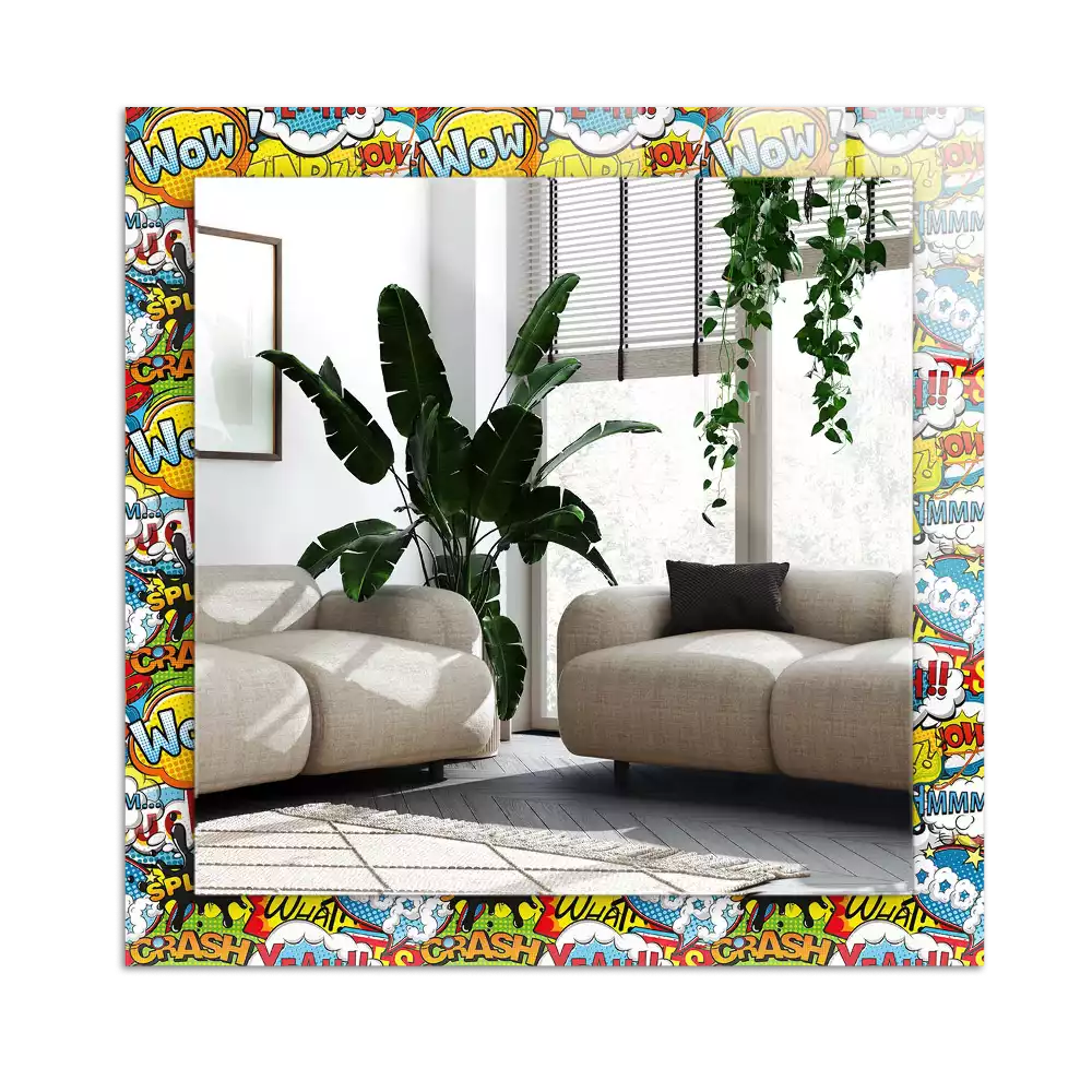 Lustro prostokątne z nadrukiem w kolorowe komiksowe dymki