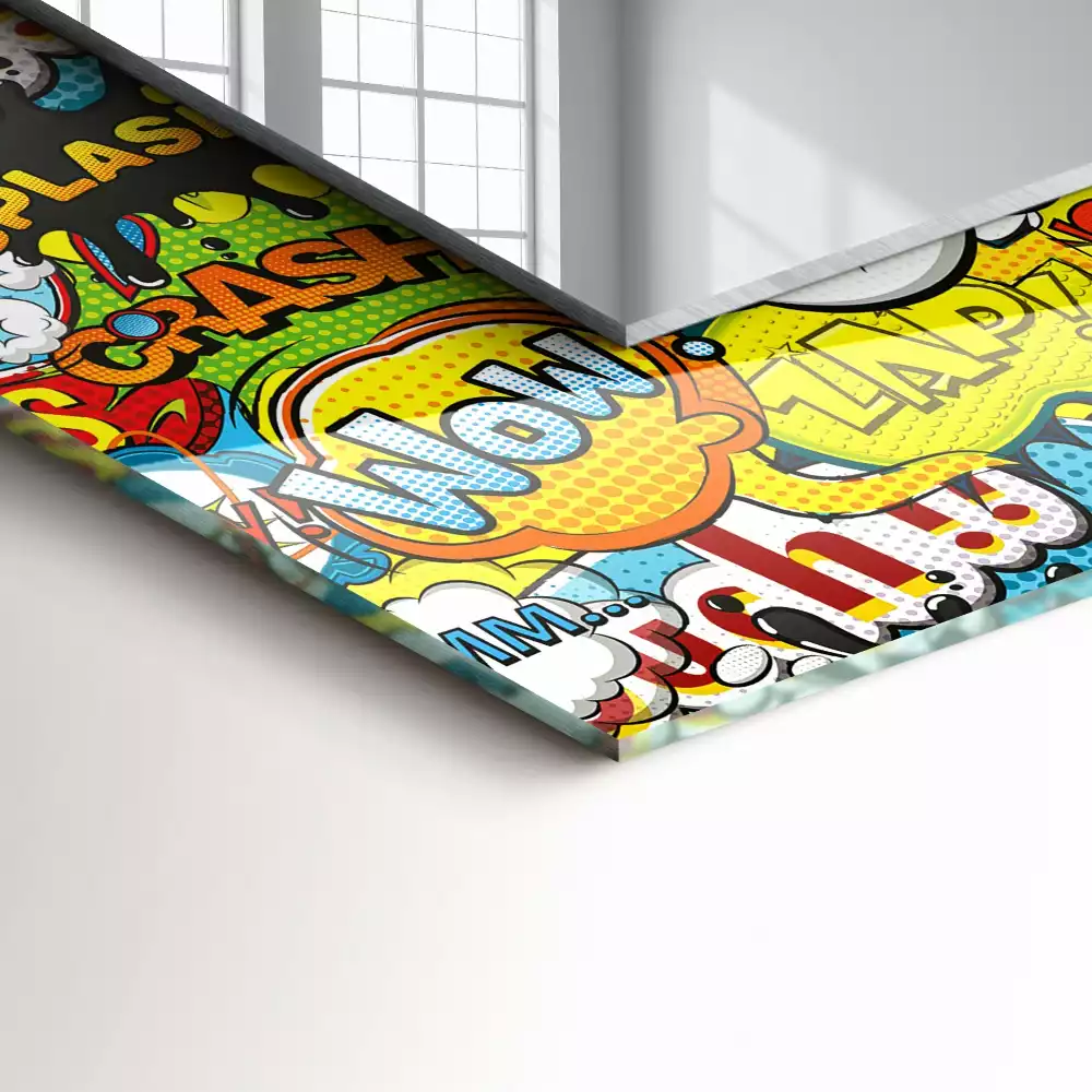 Lustro prostokątne z nadrukiem w kolorowe komiksowe dymki